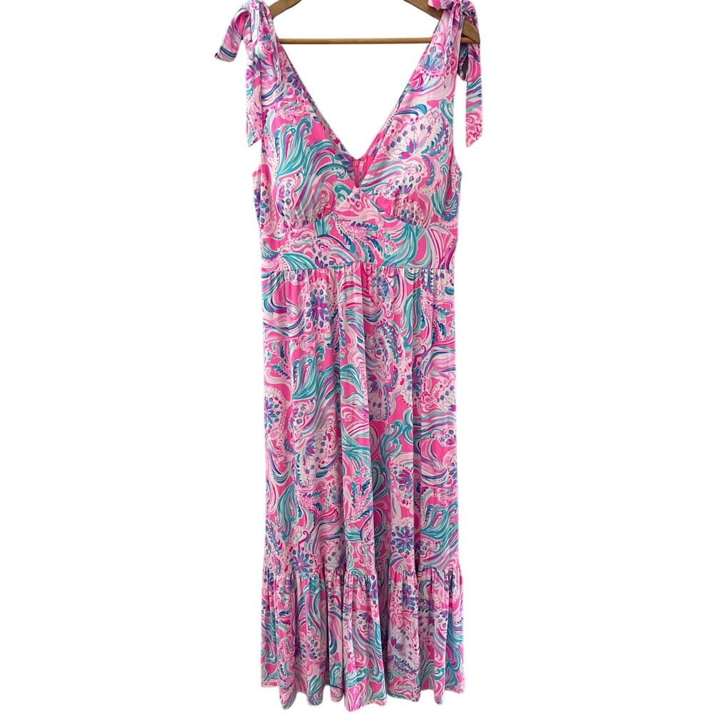 RARE Lilly Pulitzer Maxine Dress Midi Prosecco Pink Don't Be Jelly Dress Size 12 - Picture 5 of 11